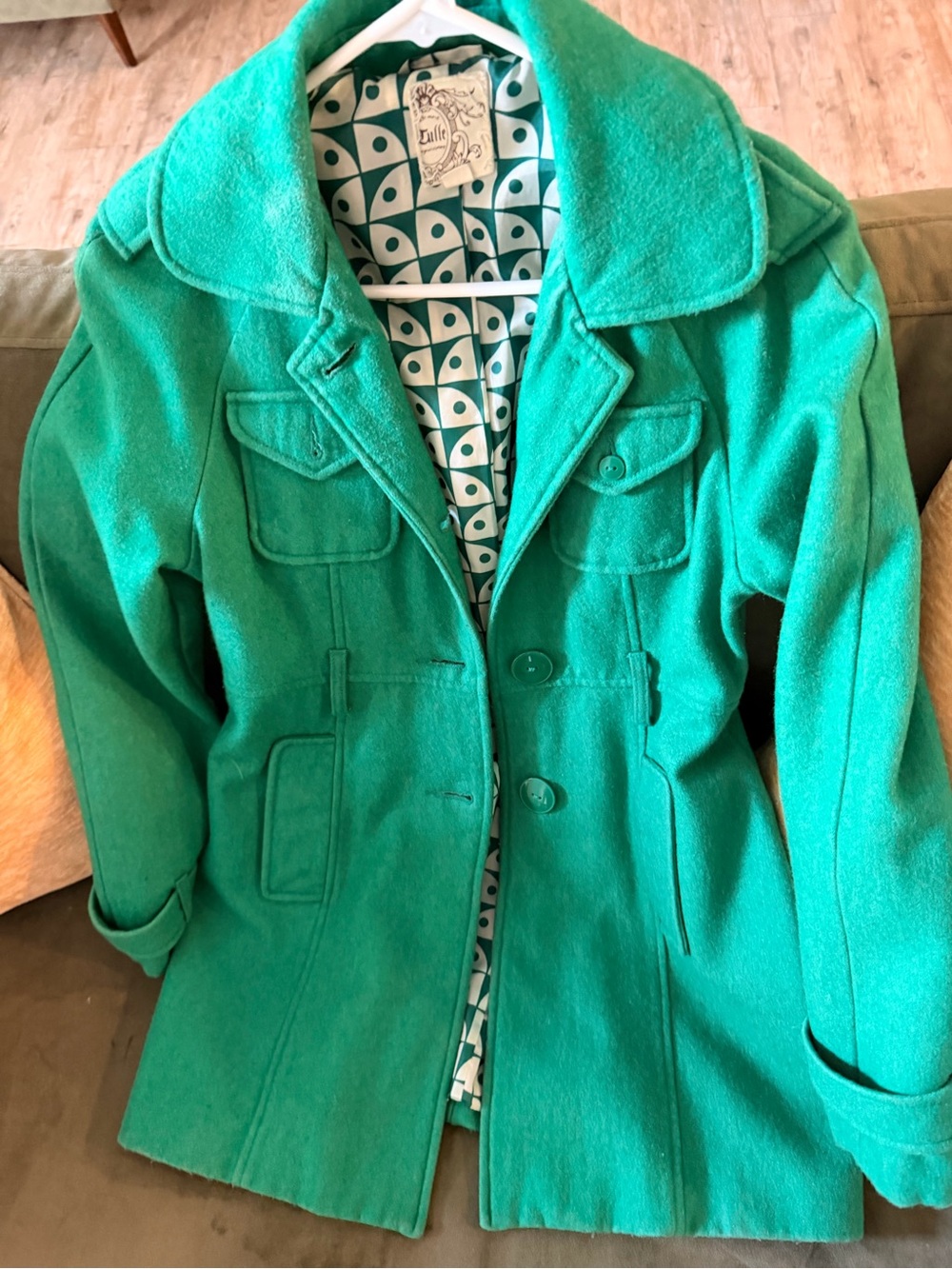 Tulle and Batiste - Vintage Stylish Green Wool Blend Women's Coat